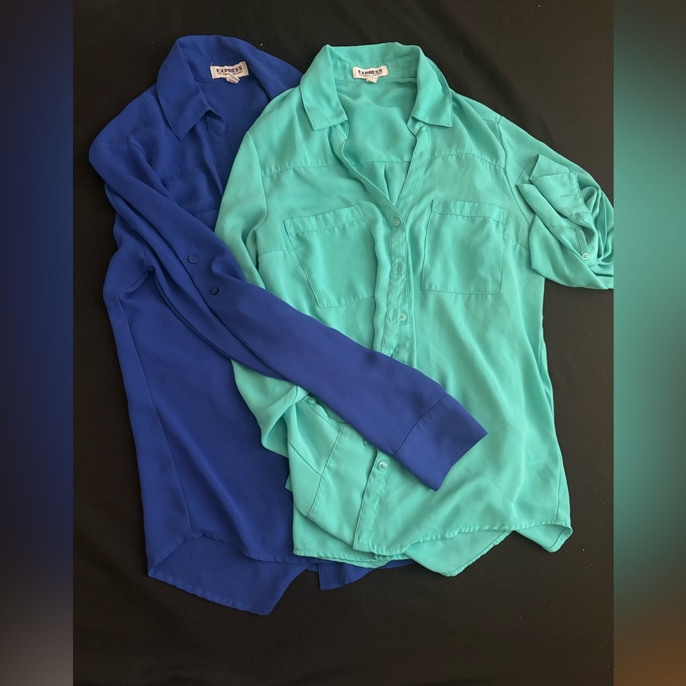 (2) Express Teal and Royal blue Button-Up Shirt
